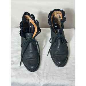 Anthropologie Latigo Kat Crochet Black Heeled Lace Up Ankle Boots Women’s Size 8